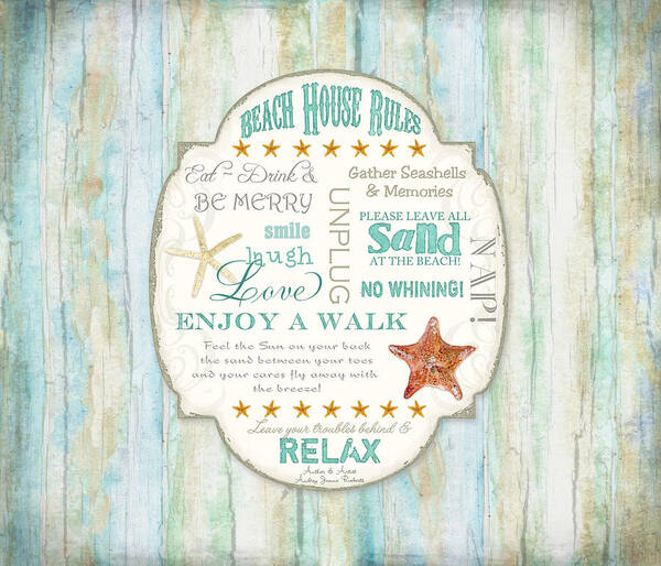 Beach House Rules Poster featuring the painting Beach House Rules - Refreshing Shore Typography by Audrey Jeanne Roberts