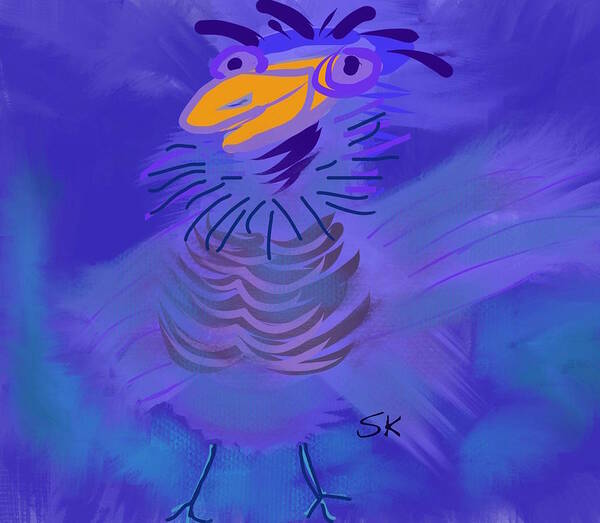 Cartoon Poster featuring the digital art Bluish Bird of Happiness by Sherry Killam