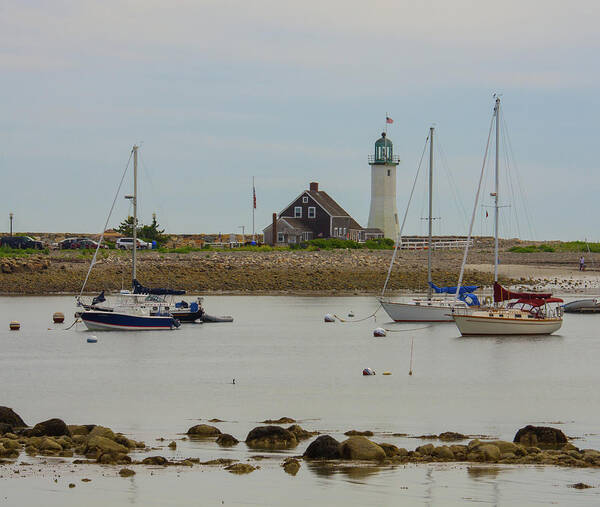 Boats By Scituate Lighthouse Poster featuring the photograph Boats By Scituate Lighthouse by Brian MacLean