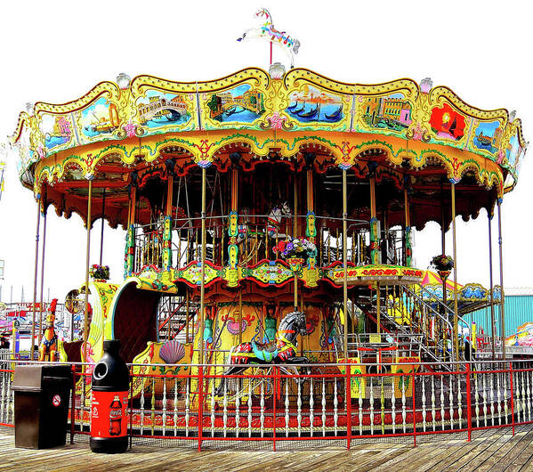 Merry-go-round Poster featuring the photograph Carousel on the Wildwood, New Jersey Boardwalk by Linda Stern