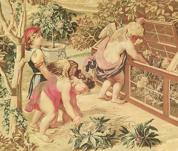 Children Gardening Poster featuring the tapestry - textile Children Gardening by Charles Le Brun
