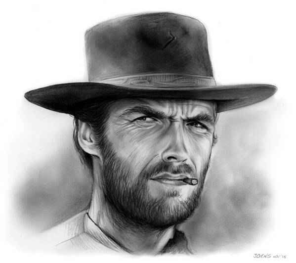 Clint Eastwood Poster featuring the drawing Clint by Greg Joens