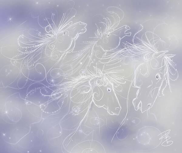 Animal Poster featuring the digital art Cloud horses by Debra Baldwin