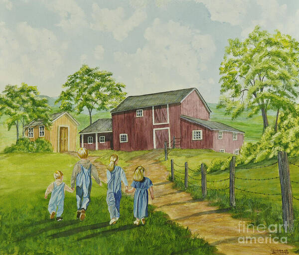 Country Kids Art Poster featuring the painting Country Kids by Charlotte Blanchard
