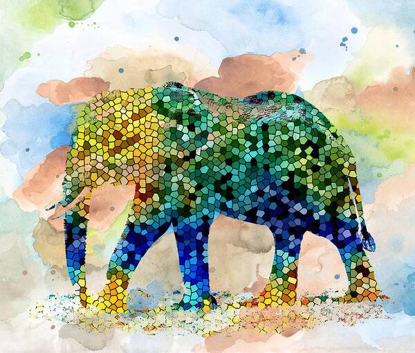 Mosaic Poster featuring the painting Design 37 Mosaic Elephant by Lucie Dumas