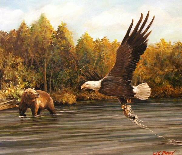 Eagle's Prey Poster featuring the painting Eagle's Prey by Perry's Fine Art