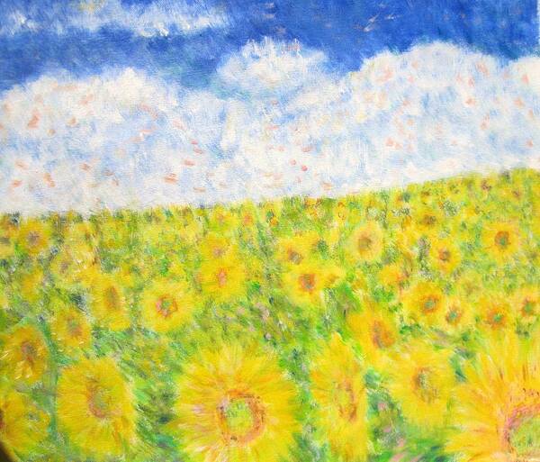 Impressionism Poster featuring the painting Field of Sunflowers by Glenda Crigger