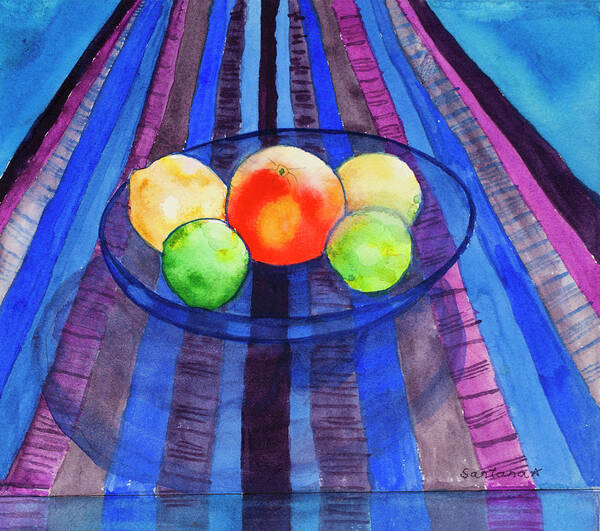 Still Life Poster featuring the painting Fruit Bowl on Weaving  8.5 x 11 by Santana Star