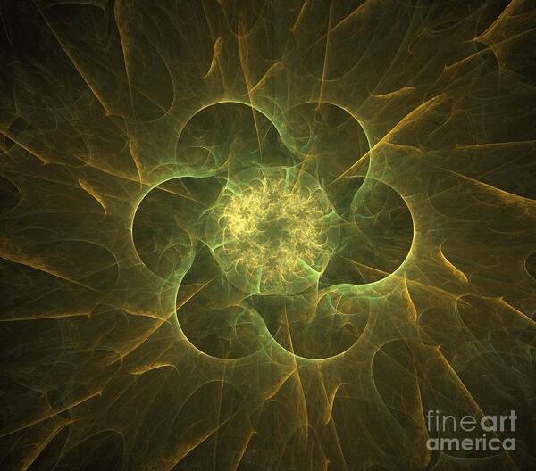 Apophysis Poster featuring the digital art Green Gold Petals by Kim Sy Ok