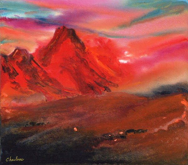 Abstract Poster featuring the painting Jasper Mountain Sunset by Charlene Fuhrman-Schulz