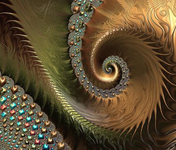 Jewel And Spiral Abstract Poster featuring the digital art Jewel and Spiral Abstract by Marianna Mills