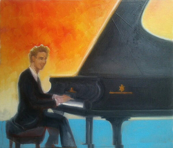 Primary Colors Poster featuring the painting Justin Levitt at piano Red Blue Yellow by Suzanne Giuriati Cerny