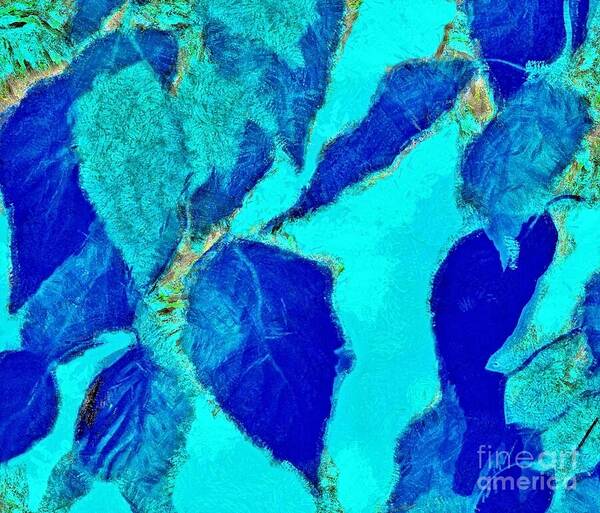 Leaf Poster featuring the mixed media Leafy Blue Abstract by Patricia Strand