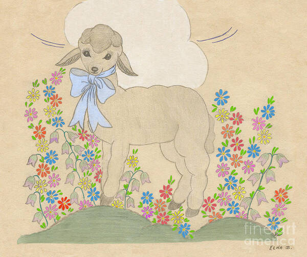 Little Lamb Poster featuring the drawing Little Lamb Lightened by Donna L Munro
