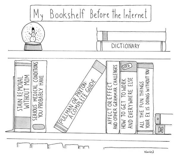 My Bookshelf Before The Internet Poster featuring the drawing My Bookshelf Before the Internet by Navied Mahdavian