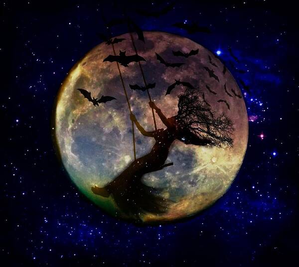 Moon Poster featuring the digital art Halloween night by Lilia S