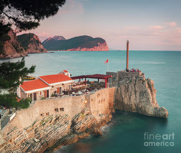 Sunset Poster featuring the photograph Petrovac fortress Montenegro by Sophie McAulay