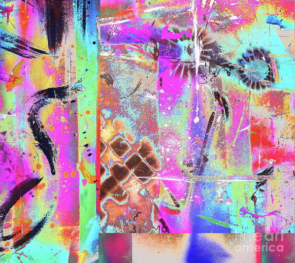 Loud Colorful Original Abstract Artwork Manipulated To An Extreme Digitally Poster featuring the painting Punkish by Priscilla Batzell Expressionist Art Studio Gallery