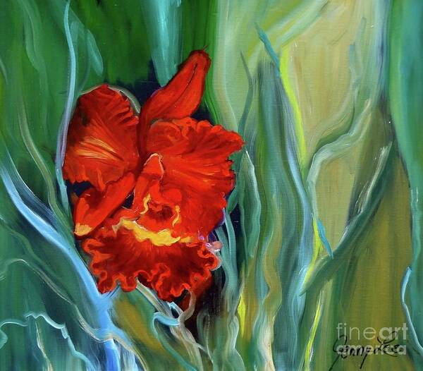 Red Orchid Poster featuring the painting Red Jungle Orchid by Jenny Lee