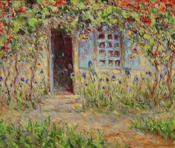 Rose Poster featuring the painting Rose trees at the front of the house by Pierre Dijk