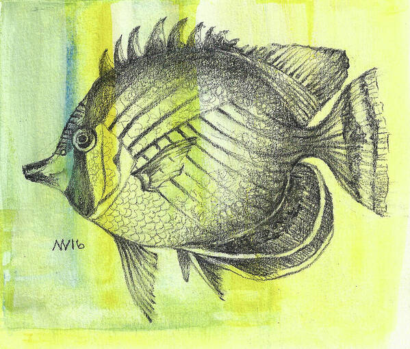 Fish Poster featuring the mixed media Round Fish by AnneMarie Welsh