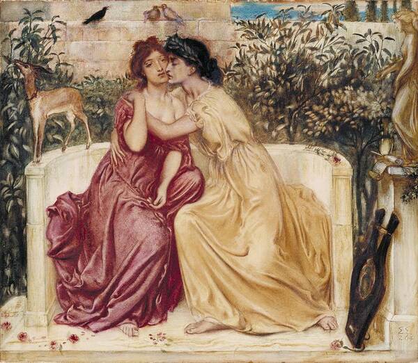Simeon Solomon 18401905  Sappho And Erinna In A Garden At Mytilene Poster featuring the painting Sappho and Erinna in a Garden at Mytilene by Simeon Solomon