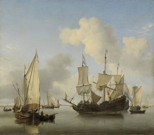 Ships At Anchor On The Coast Poster featuring the painting Ships at Anchor on the Coast Willem van de Velde II c 1660 by Vintage Collectables