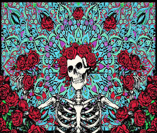 Grateful Dead Poster featuring the digital art skeleton With Roses by Gd