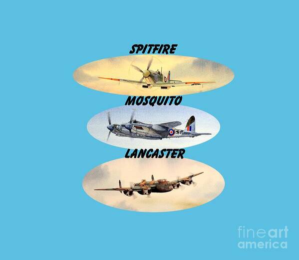 Supermarine Spitfire Poster featuring the painting Spitfire Mosquito Lancaster Aircraft With Name Banners by Bill Holkham