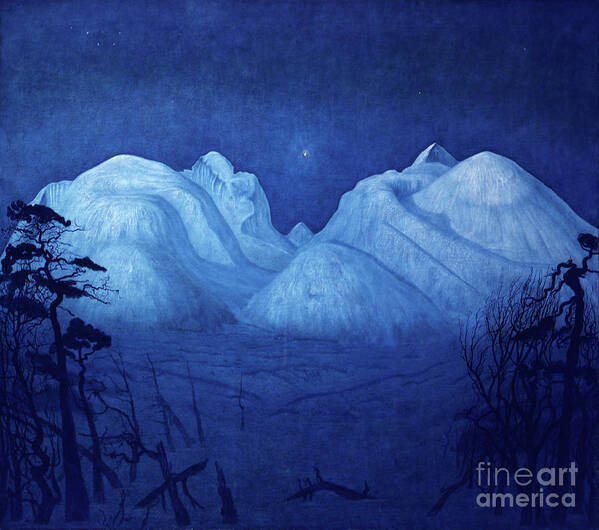 Harald Sohlberg Poster featuring the painting Winter night in Rondane by O Vaering