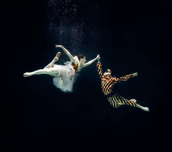 Ballet Dancer Poster featuring the photograph 2 Ballet Dancers Underwater #1 by Henrik Sorensen