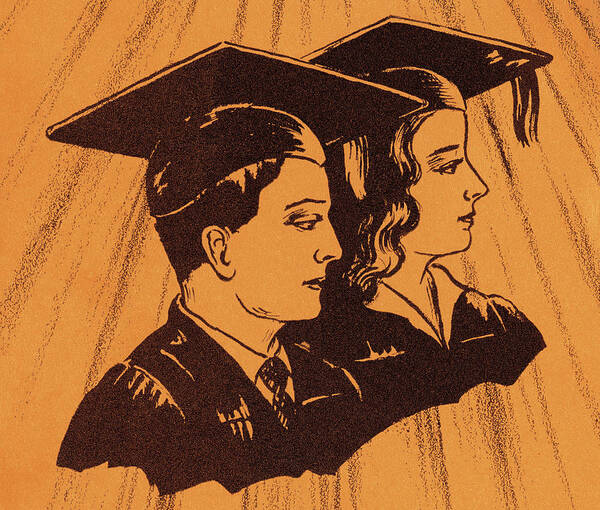 Accomplish Poster featuring the drawing Male and Female Graduates #1 by CSA Images