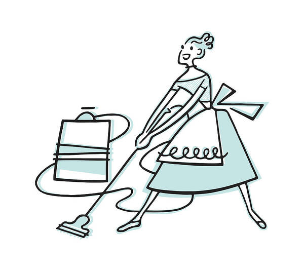 Adult Poster featuring the drawing Woman Vacuuming #1 by CSA Images