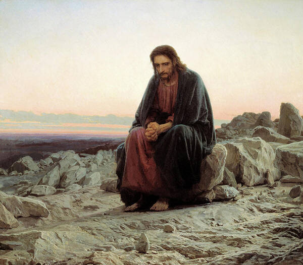 Russian Poster featuring the painting Christ in the Wilderness by Ivan Kramskoy