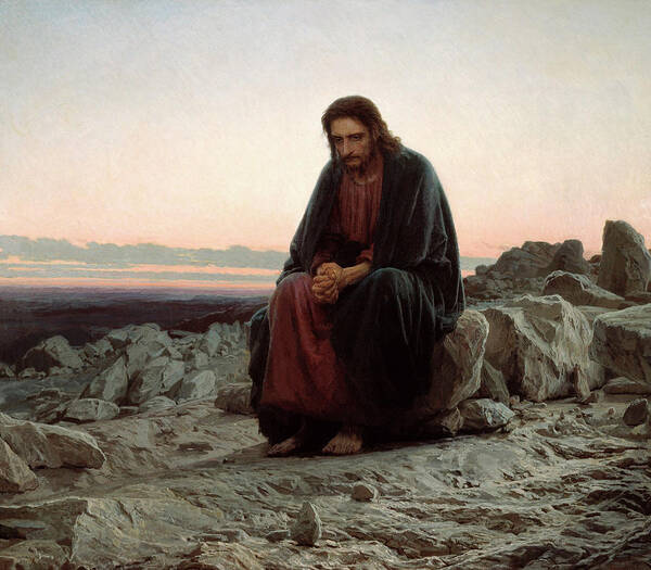 Wilderness Poster featuring the painting Christ in the Wilderness by Ivan Kramskoy