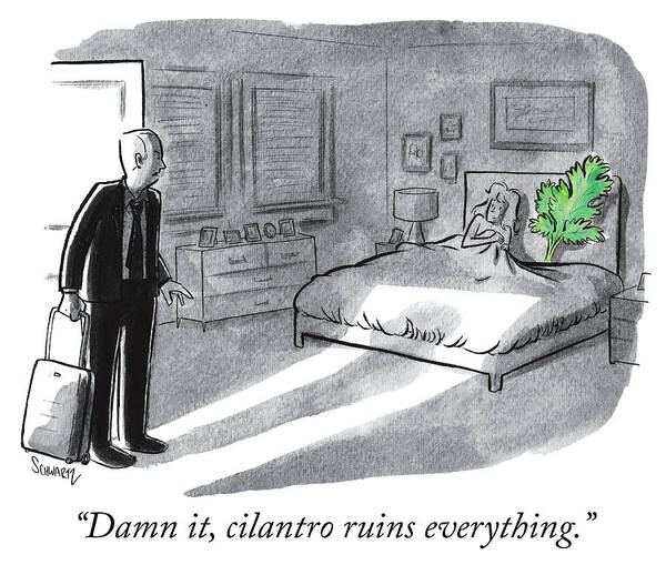 “damn It Poster featuring the drawing Cilantro ruins everything by Benjamin Schwartz