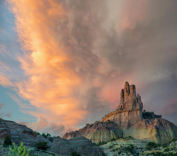 00563978 Poster featuring the photograph Cloudy Sky Over Church Rock, Red Rock State Park, New Mexico by Tim Fitzharris