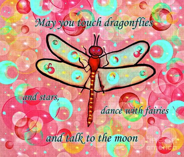 Dragonfly Text Art Poster featuring the digital art Dragonfly Text Art by Laurie's Intuitive