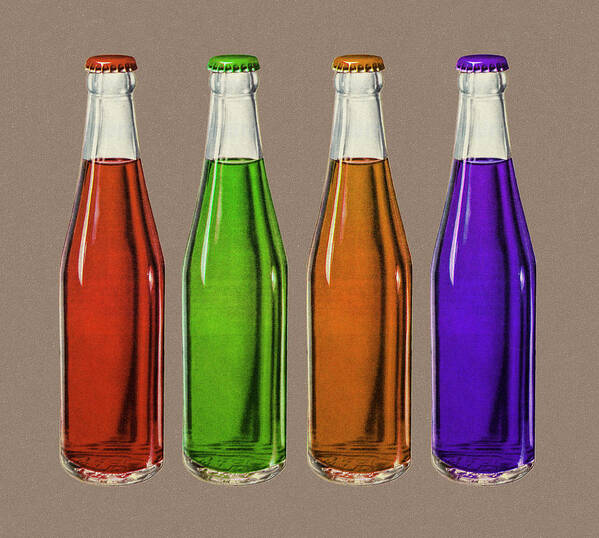 Beverage Poster featuring the drawing Four Beverage Bottles by CSA Images