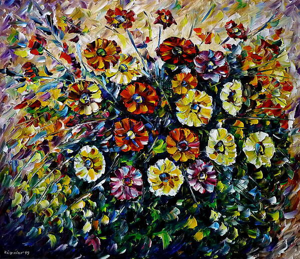 Wild Flower Painting Poster featuring the painting Gerbera Bouquet by Mirek Kuzniar
