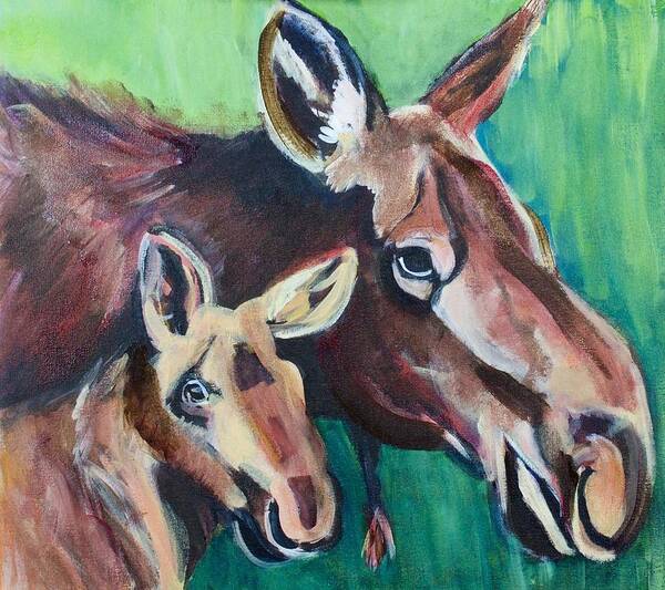 Acrylic Poster featuring the painting Moose in Spring by Nickie Perrin Paintings