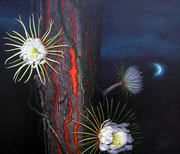 Back Yard Poster featuring the painting Night Blooming Cereus by Adrienne Dye