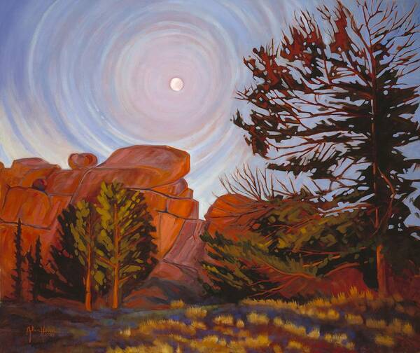 Wyoming Poster featuring the painting Pale Moon Over Vedauwoo by Art West