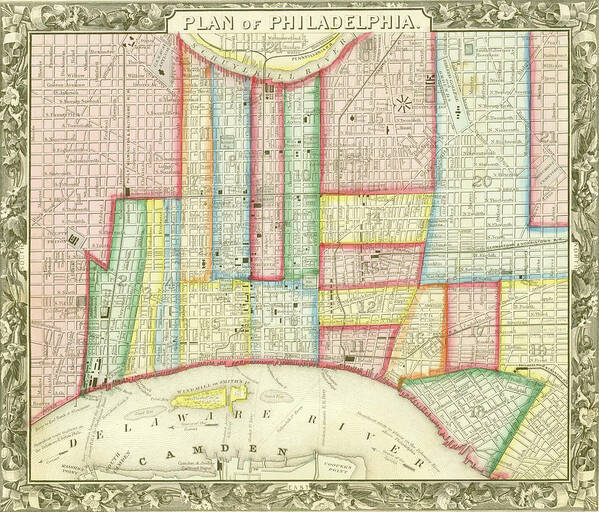 Map Poster featuring the mixed media Plan of Philadelphia, 1860 by Augustus Mitchell