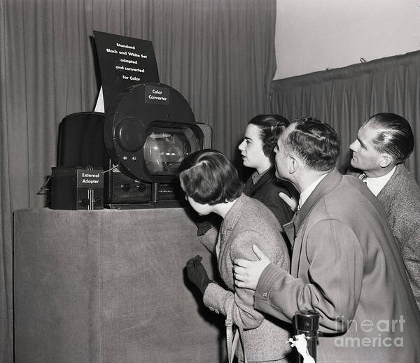 Puppet Show Poster featuring the photograph Reporters And Visitors Watch Color Tv by Bettmann