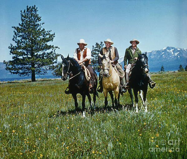 Grass Poster featuring the photograph Stars Of Bonanza Sitting On Horses by Bettmann