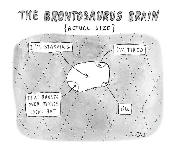 Captionless Poster featuring the drawing The Brontosaurus Brain by Roz Chast