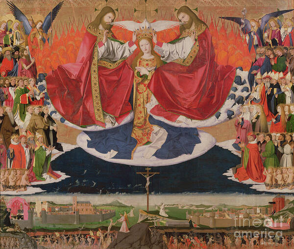 Angel Poster featuring the painting The Coronation Of The Virgin, Completed 1454 by Enguerrand Quarton