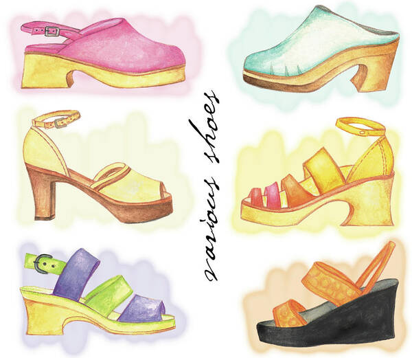 Shoes Poster featuring the painting Various Shoes by Maria Trad