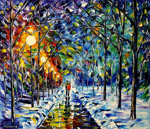 Winter Painting Poster featuring the painting Winter Park In The Evening by Mirek Kuzniar